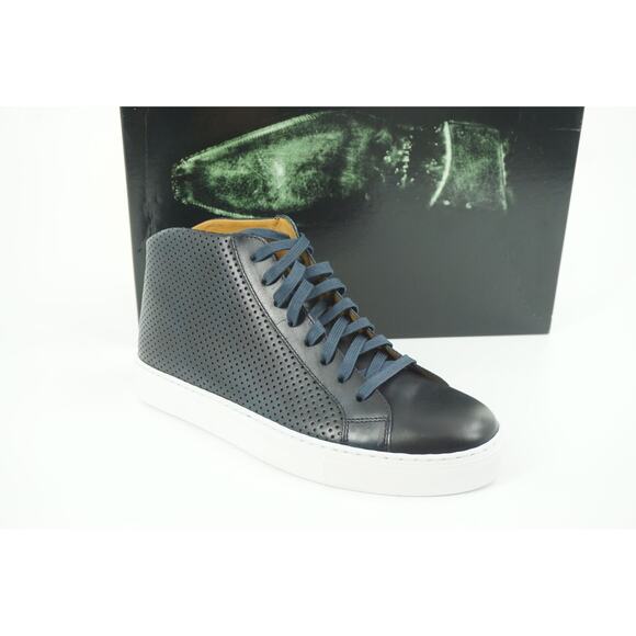 Magnanni Mack Blue Perforate Leather Lace Up D Sneaker SZ 7.5 NIB $335 High Top - Picture 1 of 12